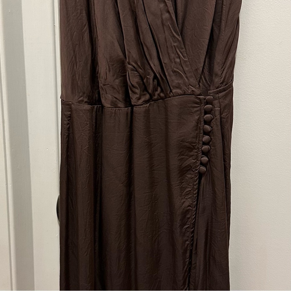 Young Fabulous & Broke Jameson Dress L Wrap Mini Slip Mini Chocolate Brown - Picture 5 of 13